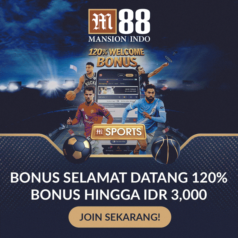 Animasi promosi M88 dalam format persegi, menampilkan live casino dan sportsbook